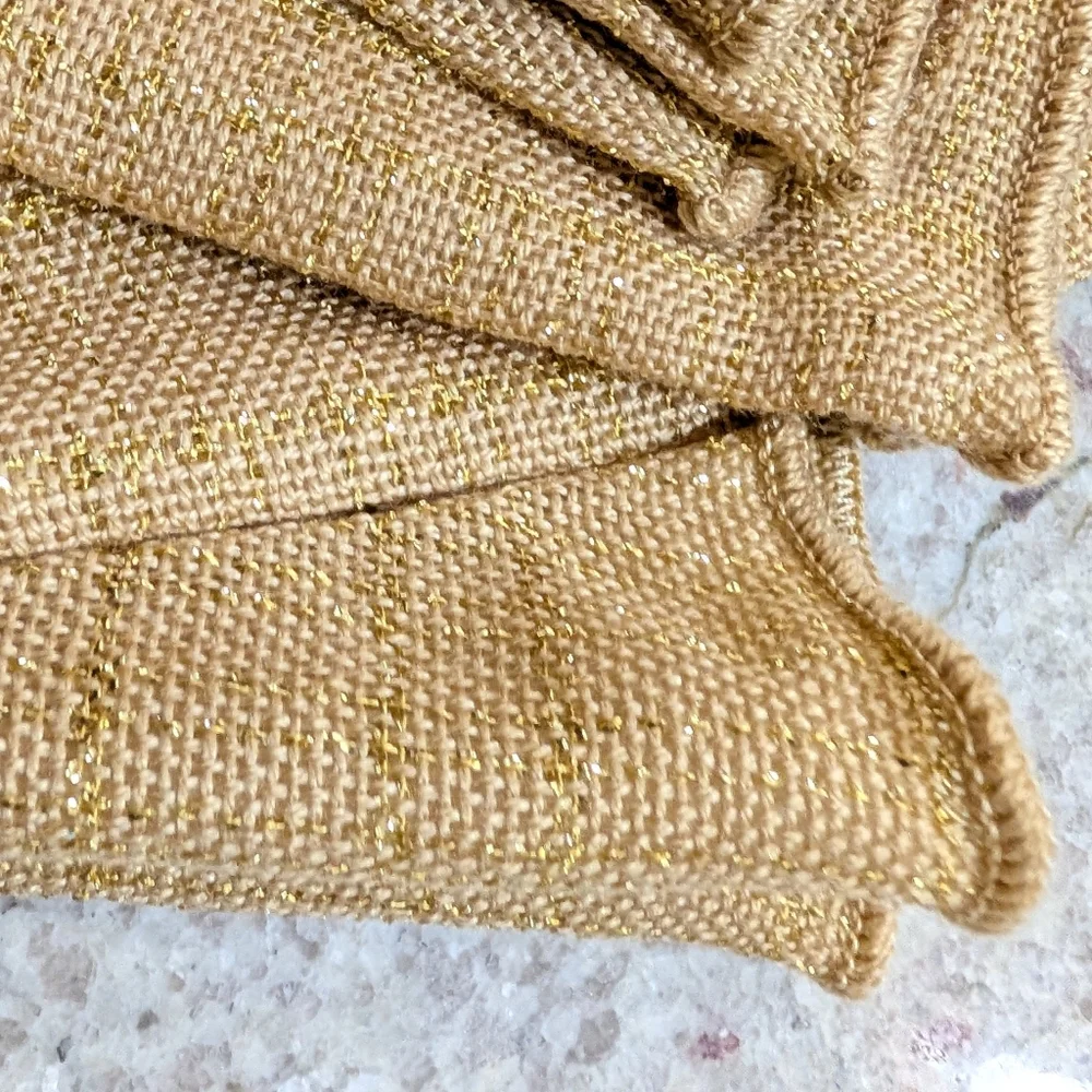 Ten Vtg Linen Blend Dinner Napkins Gold Metallic Thread Shimmer NEW Prima Vera